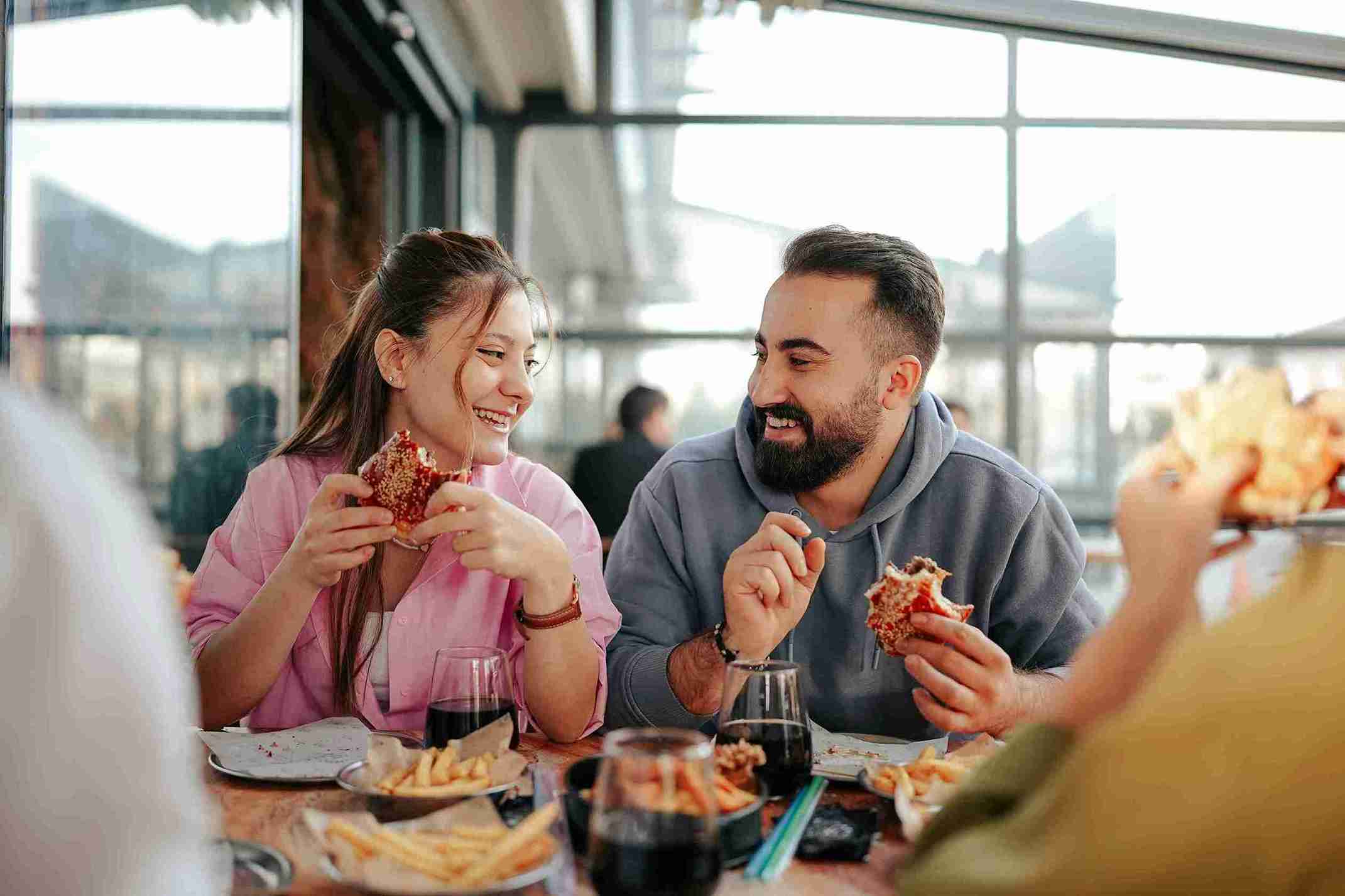 Couple eating in restaurant