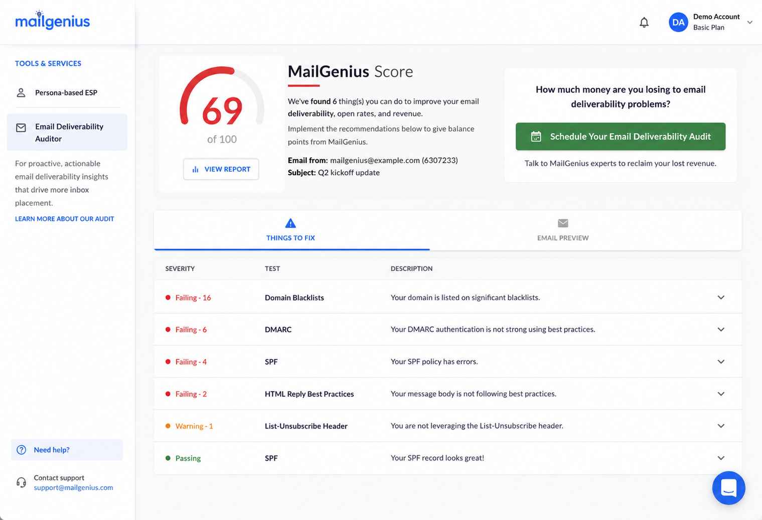MailGenius. dashboard