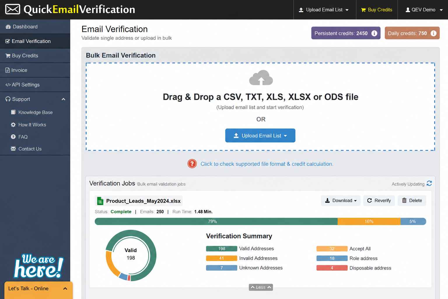 QuickEmailVerification Dashboard